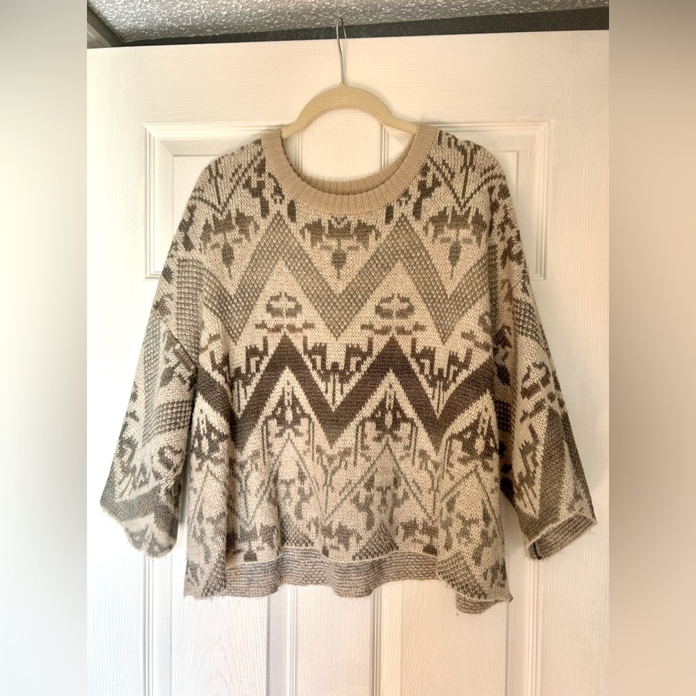 Free People Boho Crop Knit Sweater - Oversized Poncho Style Size M